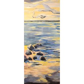 Landskab ved strand Ml: 90 x 40 cm.