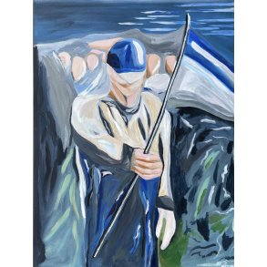 Fodboldmaleri Fan med flag 80 x 60 cm.