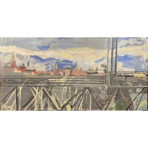 Et kig over byen Helsingr maleri p pap miniature