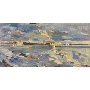 Landskab resund Helsingr ved Snekkersten Ml: 20 x 40 cm.