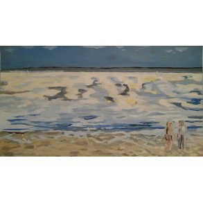 Landskab Helsingr resund Helsingr stranden lystbdehavnen Ml: 40 x 75 cm.