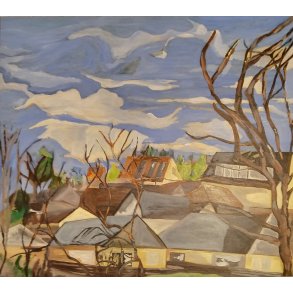 Helsingr et kig fra Snerlevej maleri p plade / lakeret