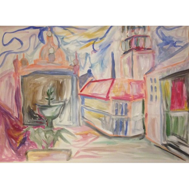 Amagertorv Kbh maleri p lrred 55 x 75 cm.