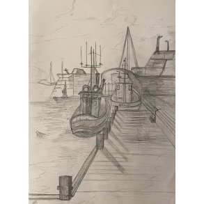 Tegning A3 Havnemotiv bde/skibe