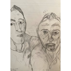 Tegning A3 Selvportrt og kendt fodboldspiller fra Brasilien