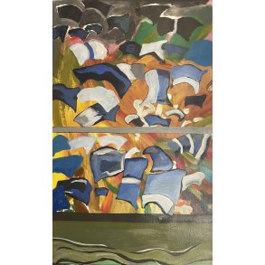 Tribuner med bannere / Akryl p lrred / Ml: 77 x 48 cm.