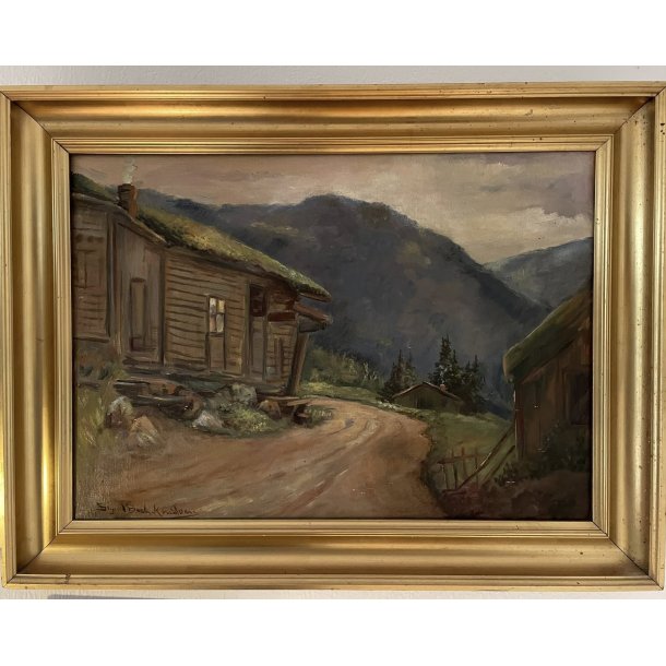 Vintage maleri / Sigrid Bech Knudsen / Landskab / Ml: 55 x 73 cm. inkl rammen