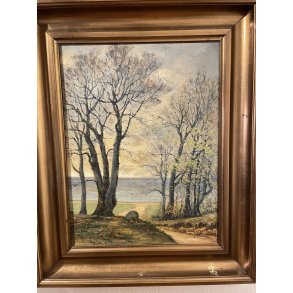 Vintage maleri / Signeret Basevang / Kystparti / M�l: 56 x 45 cm ca.