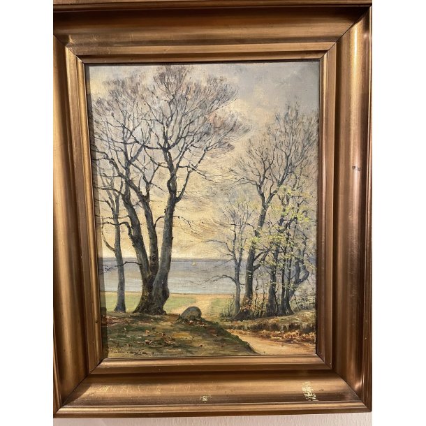 Vintage maleri / Signeret Basevang / Kystparti / M�l: 56 x 45 cm ca.