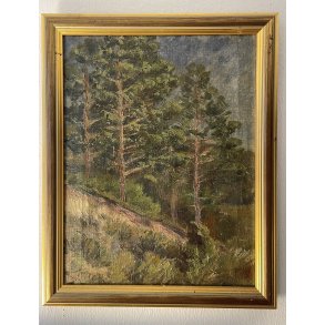 Vintage maleri / Signeret / Skov scenario / M�l: 58 x 46,5 ca inklusiv rammen