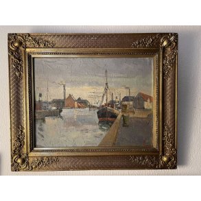 Vintage maleri / Signeret / Bymotiv / M�l: 44 x 54 cm. inklusiv rammen