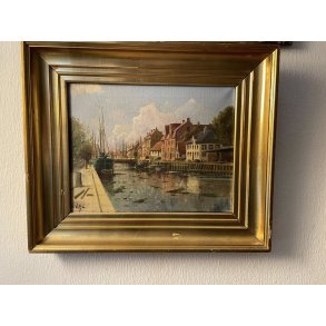 Vintage maleri / Signeret / Bymotiv / M�l: 36 x 44 cm inklusiv rammen