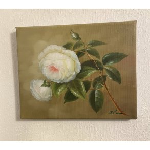 Vintage maleri / Signeret / Blomst rose / M�l: 20 x 26 cm.