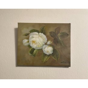Vintage maleri / Signeret / Blomst rose / M�l: 20 x 26 cm.