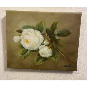 Vintage maleri / Signeret / Blomst rose / M�l: 20 x 26 cm.