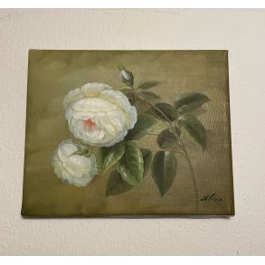 Vintage maleri / Signeret / Blomst rose / M�l: ca 20 x 26 cm.