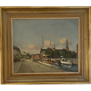Vintage maleri / Signeret / Bymotiv / M�l: 45 x 52 cm.