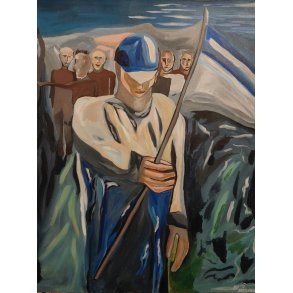 Fodboldmaleri Fan med flag 80 x 60 cm.