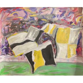 gul - sort bannere M�l: 52 x 55 cm.