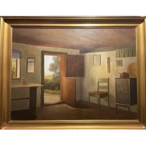 Vintage maleri / Poul R�nne / Interi�r m�l: 58 x 75 cm.