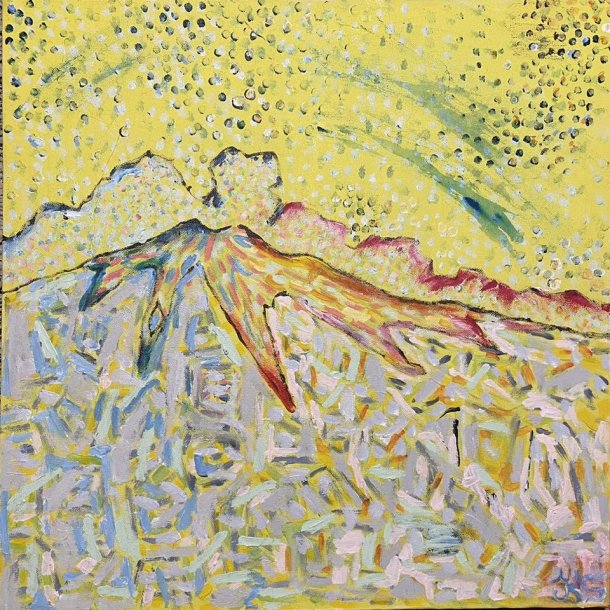 Moderne maleri / Ny kunst / k�bt ved Toldkammeret kunstmarked / Landskab bjerge / Signeret K S m�l: 60 x 60 cm.