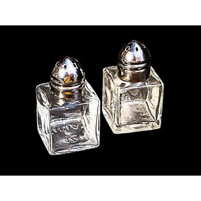 Vintage mini salt- og peberb�sser i glas