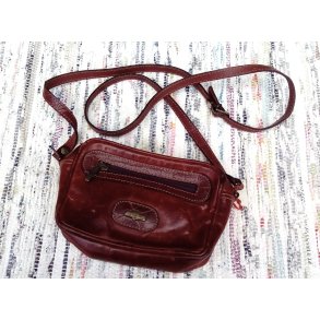Lille vintage skuldertaske med lynl�s i kraftigt skind
