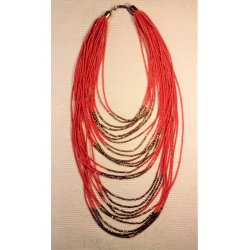 Flerstrenget afrikansk r�d-orange halsk�de 