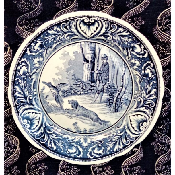 Bl� Delft vintage platte med jagtmotiv