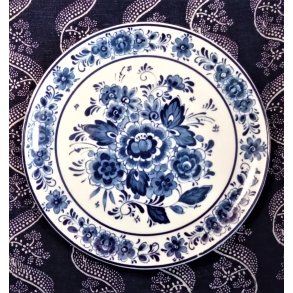 Bl� Delft vintage platte med blomstermotiv