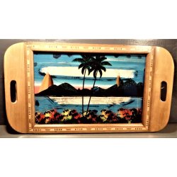 Vintage serveringsbakke med intarsia