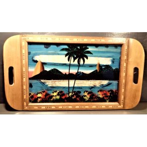 Vintage serveringsbakke med intarsia