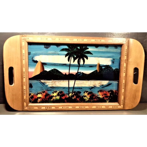 Vintage serveringsbakke med intarsia