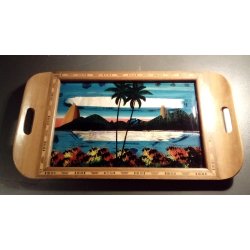 Vintage serveringsbakke med intarsia