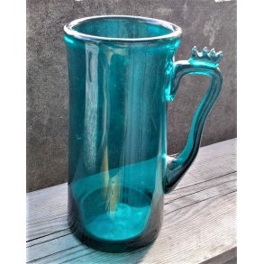 Gr�n/turkis vintage glaskrus med hank