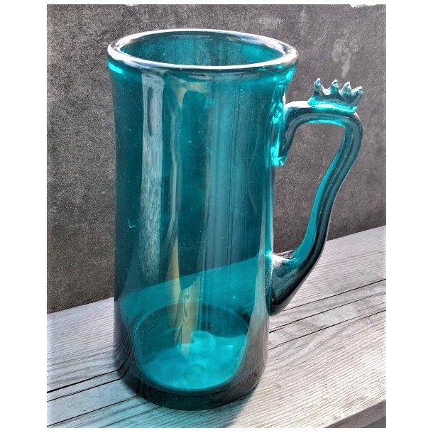 Gr�n/turkis vintage glaskrus med hank