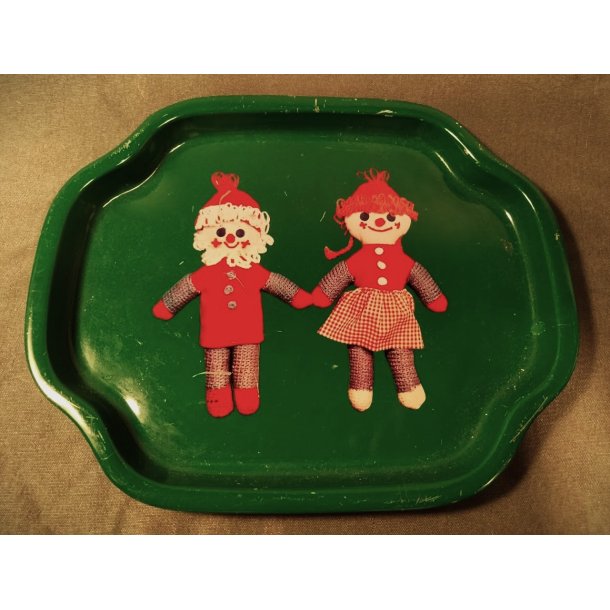 Lille gr�n vintage julebakke med nisser