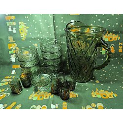 Gr�nt vintage glasservice: Dessertglas og lik�rglas