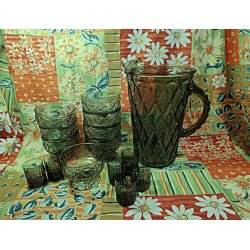 Gr�nt vintage glasservice: Dessertglas og lik�rglas