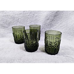 Gr�nt vintage glasservice: Dessertglas og lik�rglas