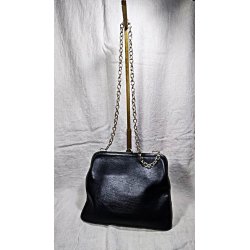 Sort vintage skindtaske med guldk�de