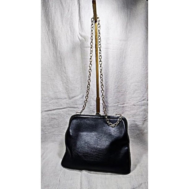 Sort vintage skindtaske med guldk�de