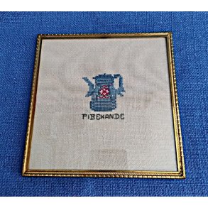 Vintage bordsk�ner med korssting og guldramme