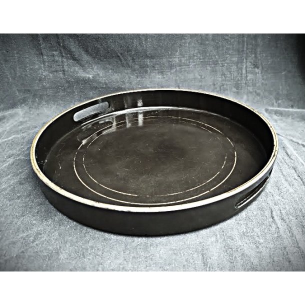 Rund sort 80'er vintage serveringsbakke
