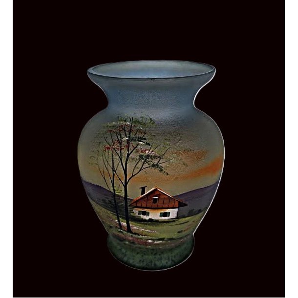 Gr�n antik souvenir glasvase