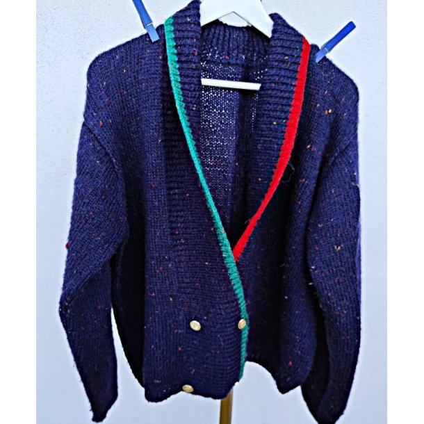 H�ndstrikket m�rkebl� vintage cardigan